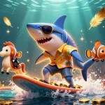 australia online casino showcases a vibrant 3D-themed underwater party featuring a shark, clownfish, and crab DJ