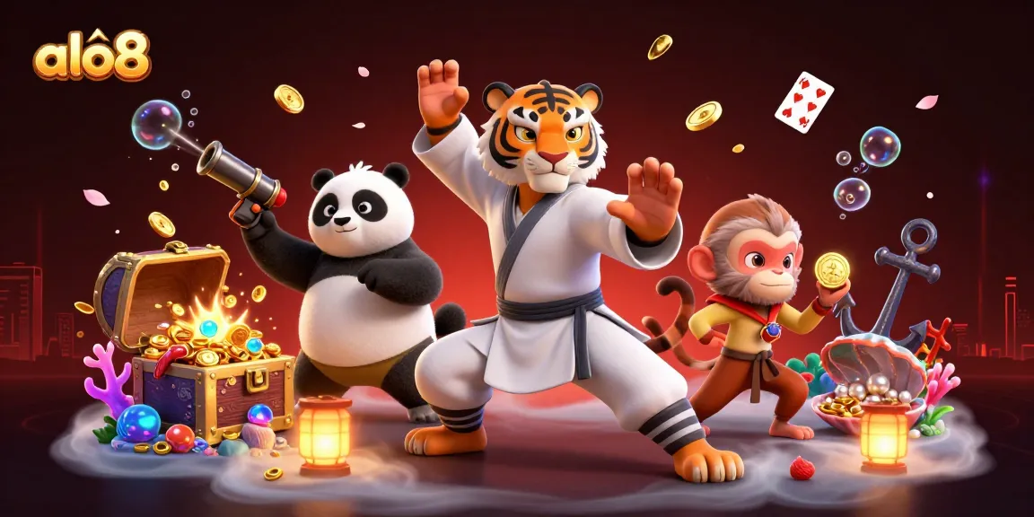 Experience the excitement of alo8 with a dynamic scene featuring a kung fu tiger master in an energetic casino setting.