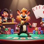 xx88 clup showcases hyenas in a vibrant casino scene, featuring poker and drink mixing antics.