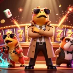 Experience fun at 11WIN casino with raptors in trench coats and vibrant slot games.
