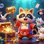 Experience 11WIN's vibrant gaming world with exciting visuals featuring luck symbols and treasures.