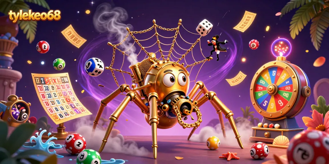 Experience the thrilling world of gambling with tylekeo68, featuring a steampunk spider and dynamic lottery elements.