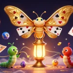Engaging 88XX casino illustration showcasing vibrant lottery elements with a 3D moth and game scenes.