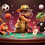 Engage with nhà cái 88aa at a vibrant blackjack table with dinosaur characters.