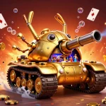 Engage with link judi bola through the dynamic miniature casino scene in a golden beetle tank.