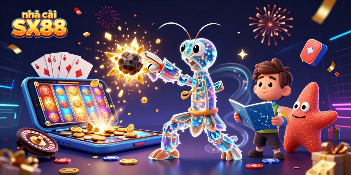 Experience the thrill of nhà cái SX88 in this vibrant casino-themed digital art.