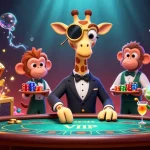 Engage with 92lottery's thrilling gaming experience featuring a high-roller giraffe, monkey valet, and chameleon bartender.