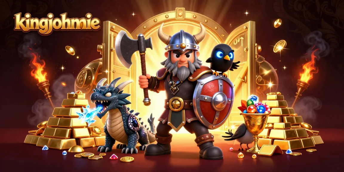 Experience exciting gaming with kingjohnnie, featuring a Viking warrior, fierce dragon, and treasure galore!