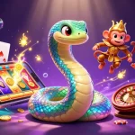 Experience the magic of 11WIN with a vibrant animated scene featuring a rainbow serpent, monkey king, and casino elements.