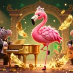 Experience excitement with Idngoal Topwin in this lively casino scene featuring a singing flamingo and hippo bassist.