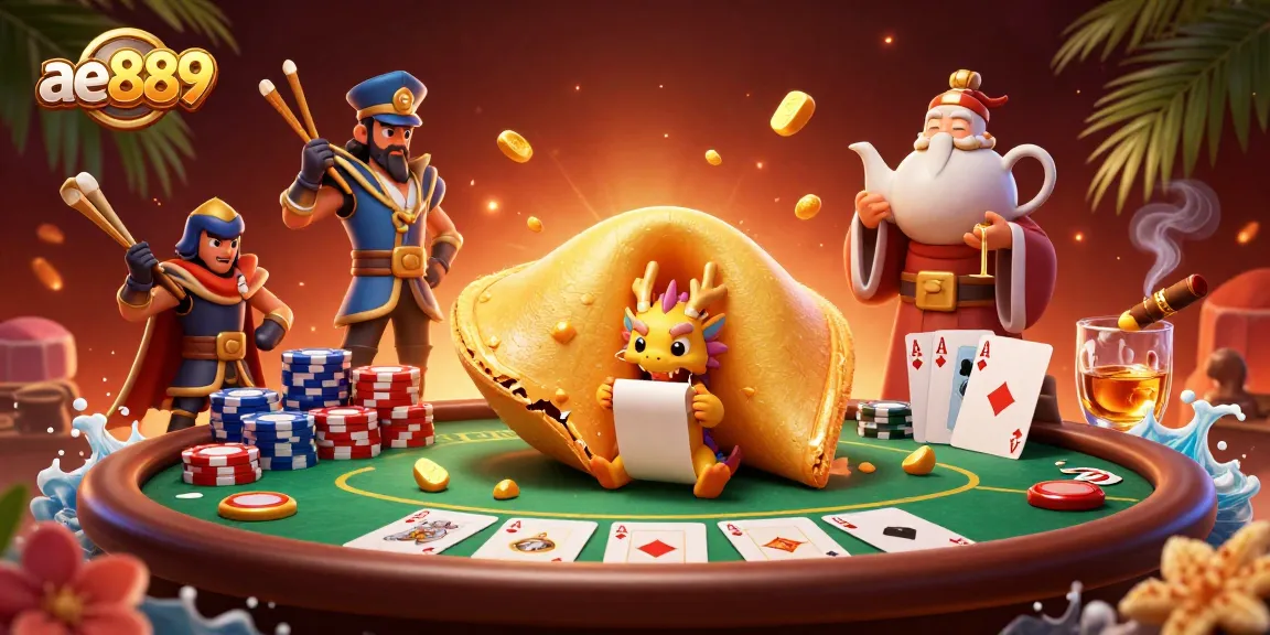 Winning at ae889 with a vivid 3D casino scene featuring poker chips and dragon.